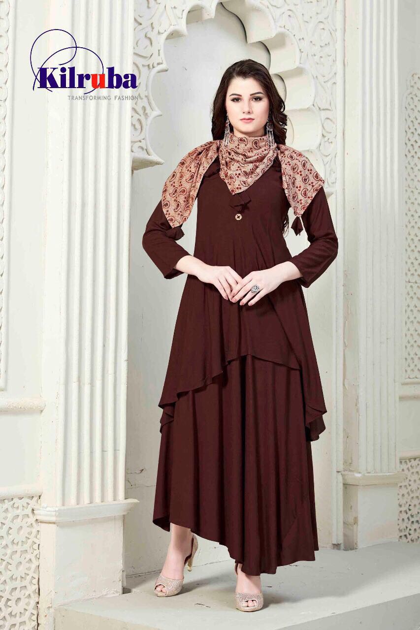Scarf Kurti By Kilruba Beautiful Stylish Designer Colorful Ethnic Wear Fancy Casual Wear & Ready To Wear Rayon Cotton Printed Kurtis At Wholesale Price