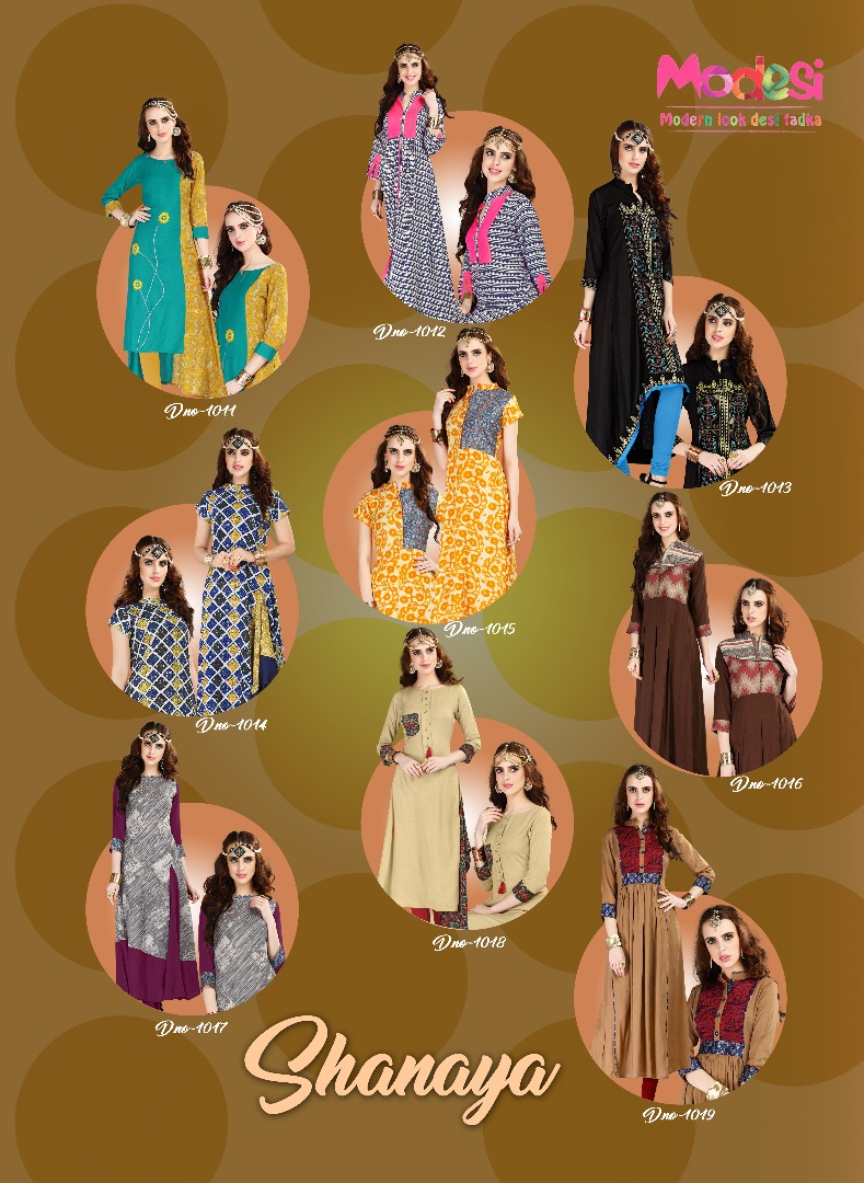 Shayana Vol-2 By Modesi 1011 To 1019 Series Indian Designer Beautiful Embroidered Fancy Casual Wear & Ready To Wear Kurtis At Wholesale Price