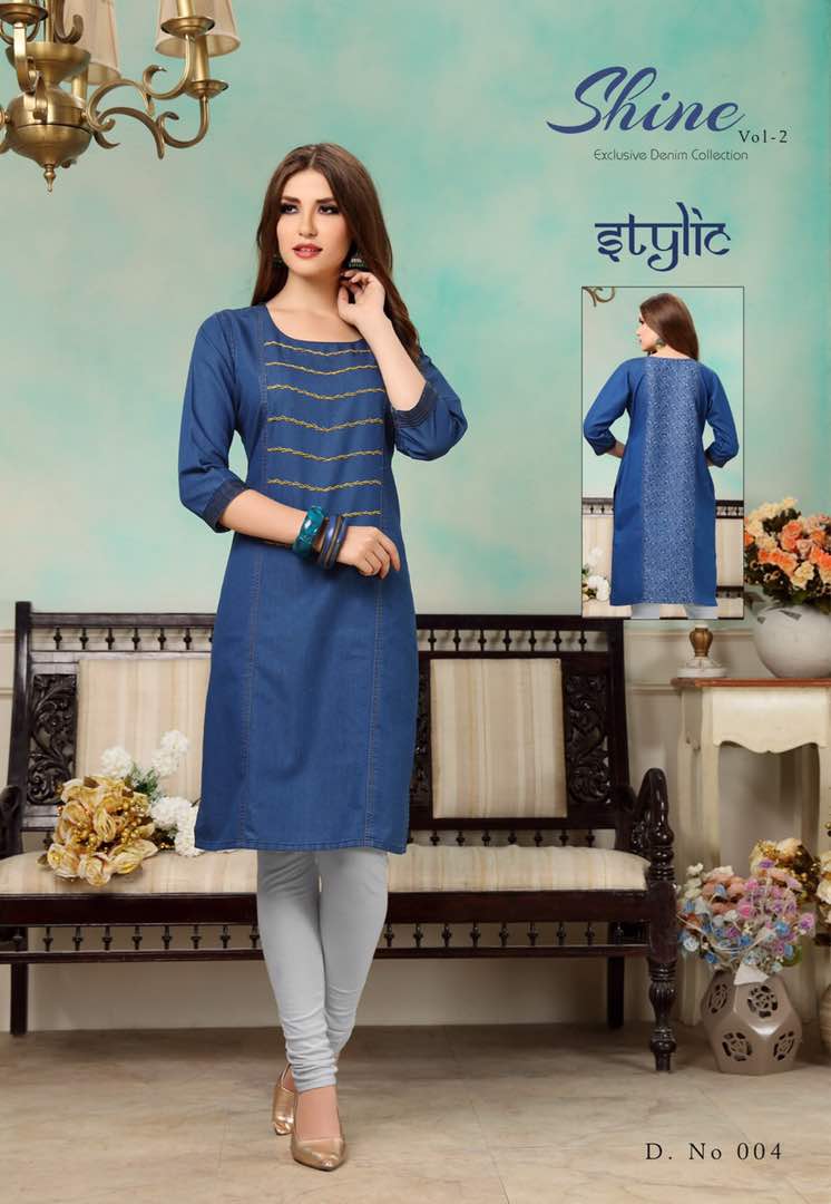 Shine-2 001 To 012 Series By Stylic Beautiful Stylish Casual Wear Occasional Wear Party Wear Denim Kurti At Wholesale Price