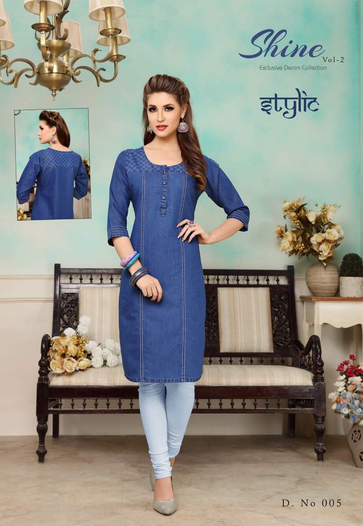 Shine-2 001 To 012 Series By Stylic Beautiful Stylish Casual Wear Occasional Wear Party Wear Denim Kurti At Wholesale Price