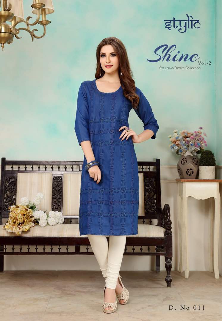 Shine-2 001 To 012 Series By Stylic Beautiful Stylish Casual Wear Occasional Wear Party Wear Denim Kurti At Wholesale Price