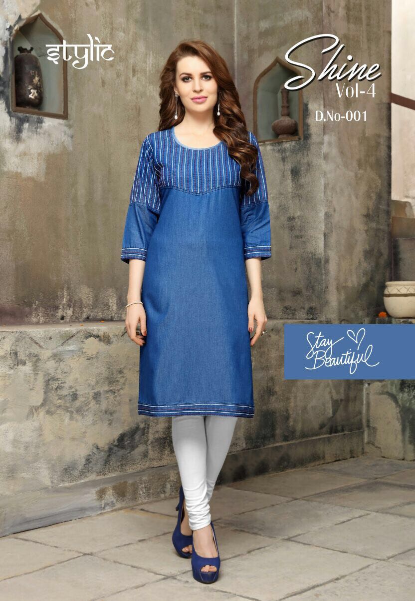 Shine Vol-4 By Stylic 001 To 012 Series Designer Stylish Colorful Fancy Beautiful Party Wear & Ethnic Wear Denim Embroidered Kurtis At Wholesale Price