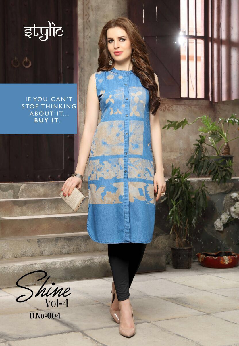 Shine Vol-4 By Stylic 001 To 012 Series Designer Stylish Colorful Fancy Beautiful Party Wear & Ethnic Wear Denim Embroidered Kurtis At Wholesale Price