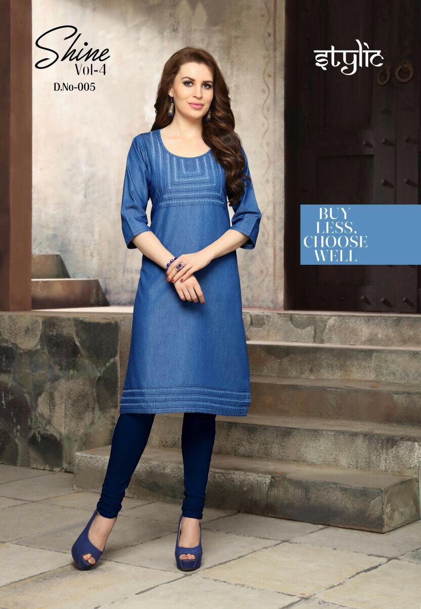 Shine Vol-4 By Stylic 001 To 012 Series Designer Stylish Colorful Fancy Beautiful Party Wear & Ethnic Wear Denim Embroidered Kurtis At Wholesale Price