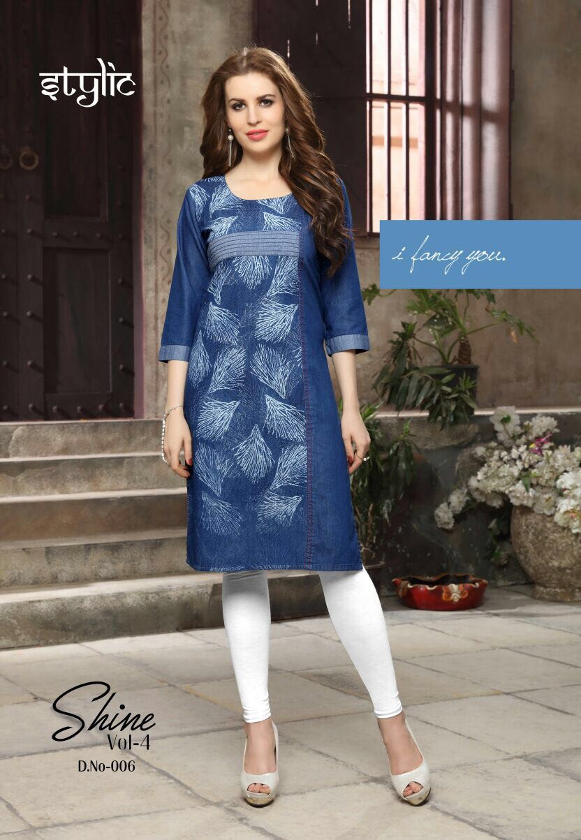 Shine Vol-4 By Stylic 001 To 012 Series Designer Stylish Colorful Fancy Beautiful Party Wear & Ethnic Wear Denim Embroidered Kurtis At Wholesale Price