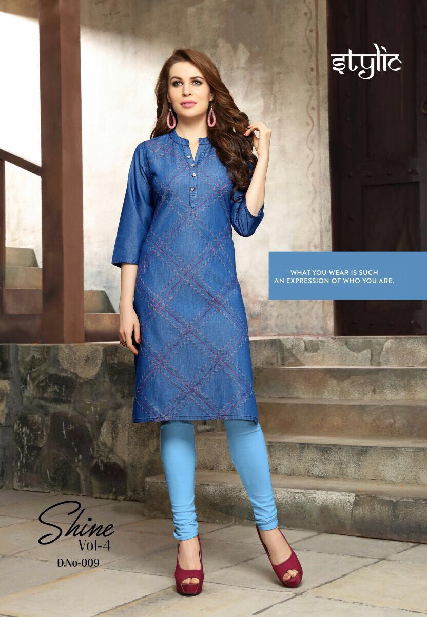 Shine Vol-4 By Stylic 001 To 012 Series Designer Stylish Colorful Fancy Beautiful Party Wear & Ethnic Wear Denim Embroidered Kurtis At Wholesale Price