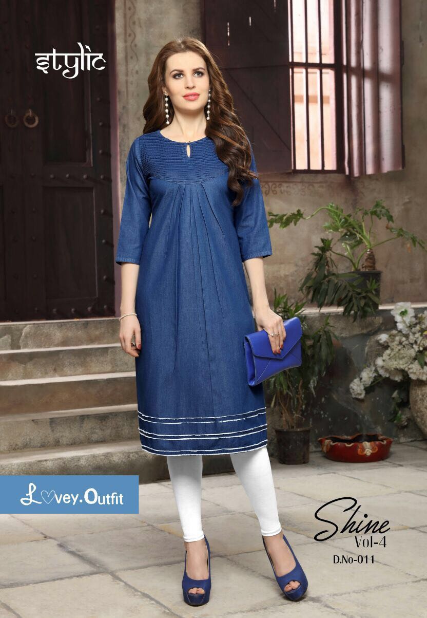 Shine Vol-4 By Stylic 001 To 012 Series Designer Stylish Colorful Fancy Beautiful Party Wear & Ethnic Wear Denim Embroidered Kurtis At Wholesale Price