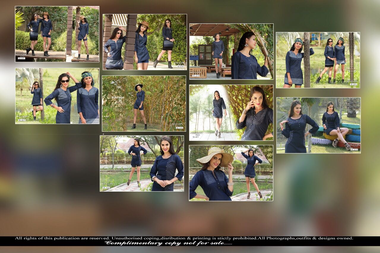 Shorty Vol-2 By Viratra Tex 201 To 210 Series Stylish Fancy Beautiful Colorful Casual Wear & Ethnic Wear Denim Embroidered Kurtis At Wholesale Price
