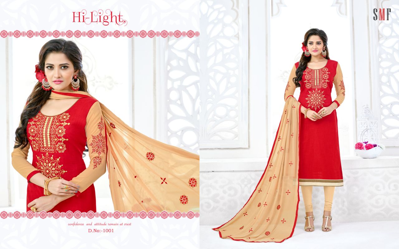 Simar By Smf 1001 To 1010 Series Beautiful Colorful Stylish Fancy Indian Party Wear & Ethnic Wear Cotton Slub Embroidered Dresses At Wholesale Price