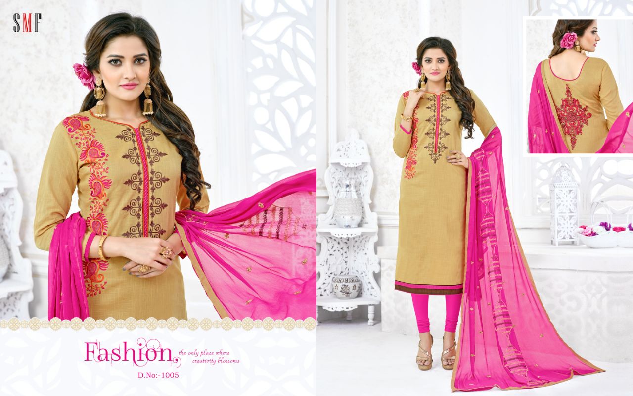 Simar By Smf 1001 To 1010 Series Beautiful Colorful Stylish Fancy Indian Party Wear & Ethnic Wear Cotton Slub Embroidered Dresses At Wholesale Price