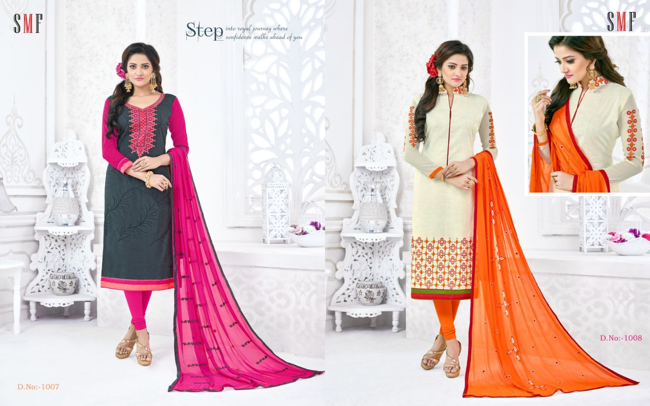 Simar By Smf 1001 To 1010 Series Beautiful Colorful Stylish Fancy Indian Party Wear & Ethnic Wear Cotton Slub Embroidered Dresses At Wholesale Price