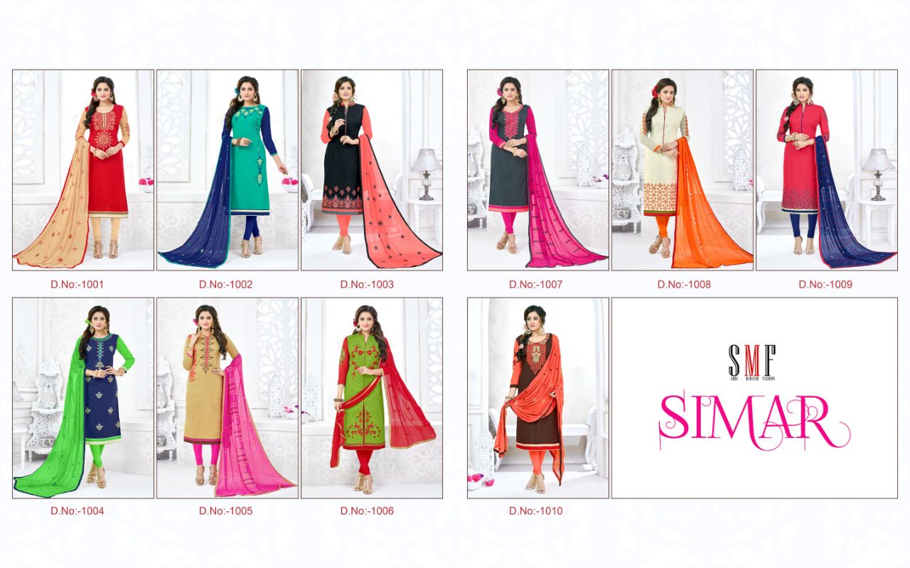 Simar By Smf 1001 To 1010 Series Beautiful Colorful Stylish Fancy Indian Party Wear & Ethnic Wear Cotton Slub Embroidered Dresses At Wholesale Price