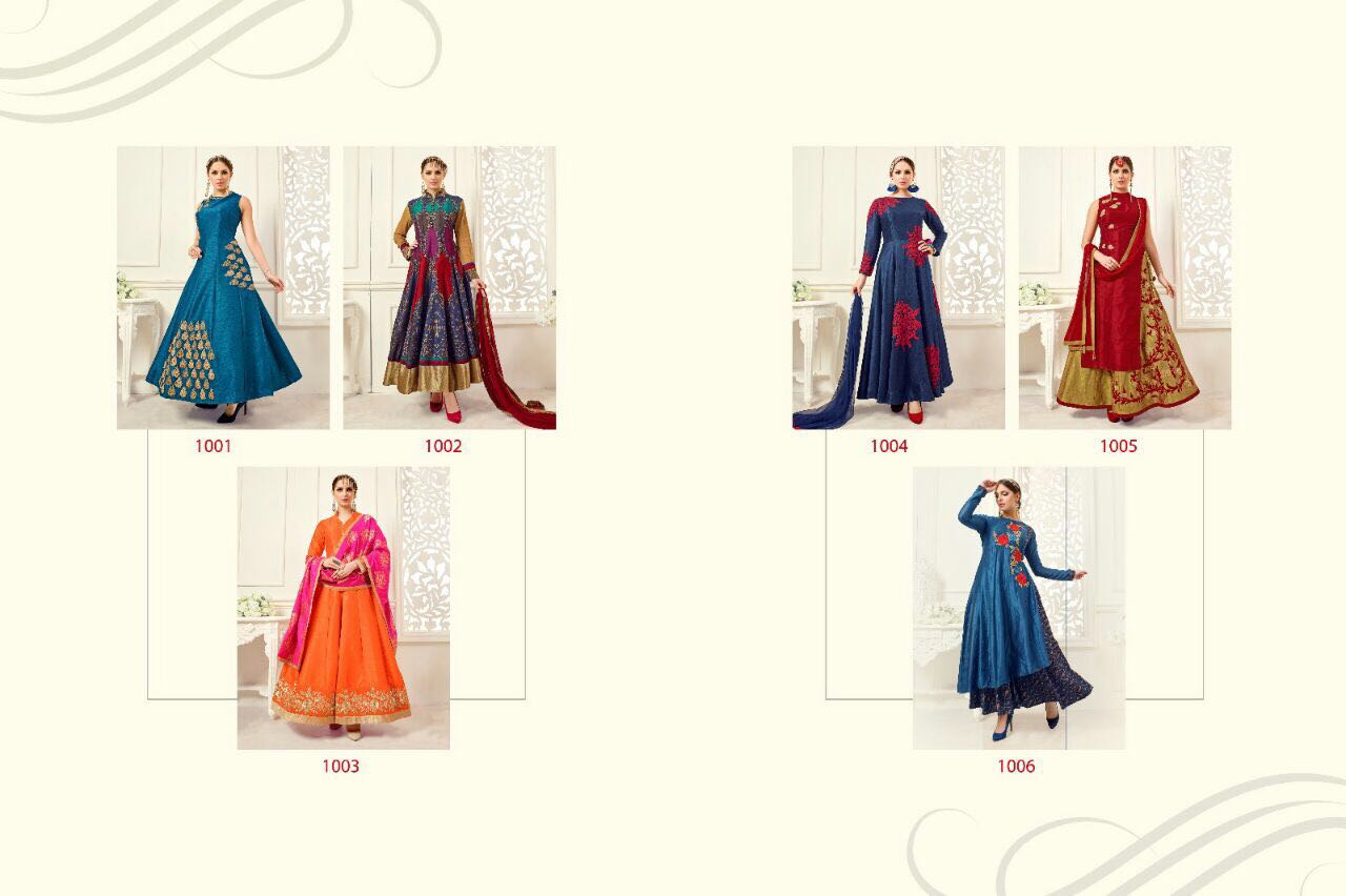 Simran By Vyona 1001 To 1006 Series Bollywood Stylish Designer Embroidered Party Wear Banglori Silk Dresses At Wholesale Price