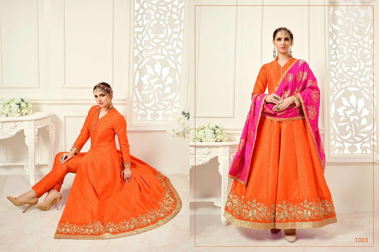 Simran By Vyona 1001 To 1006 Series Bollywood Stylish Designer Embroidered Party Wear Banglori Silk Dresses At Wholesale Price