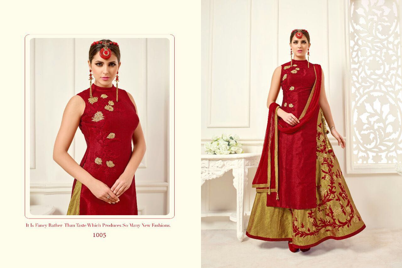 Simran By Vyona 1001 To 1006 Series Bollywood Stylish Designer Embroidered Party Wear Banglori Silk Dresses At Wholesale Price