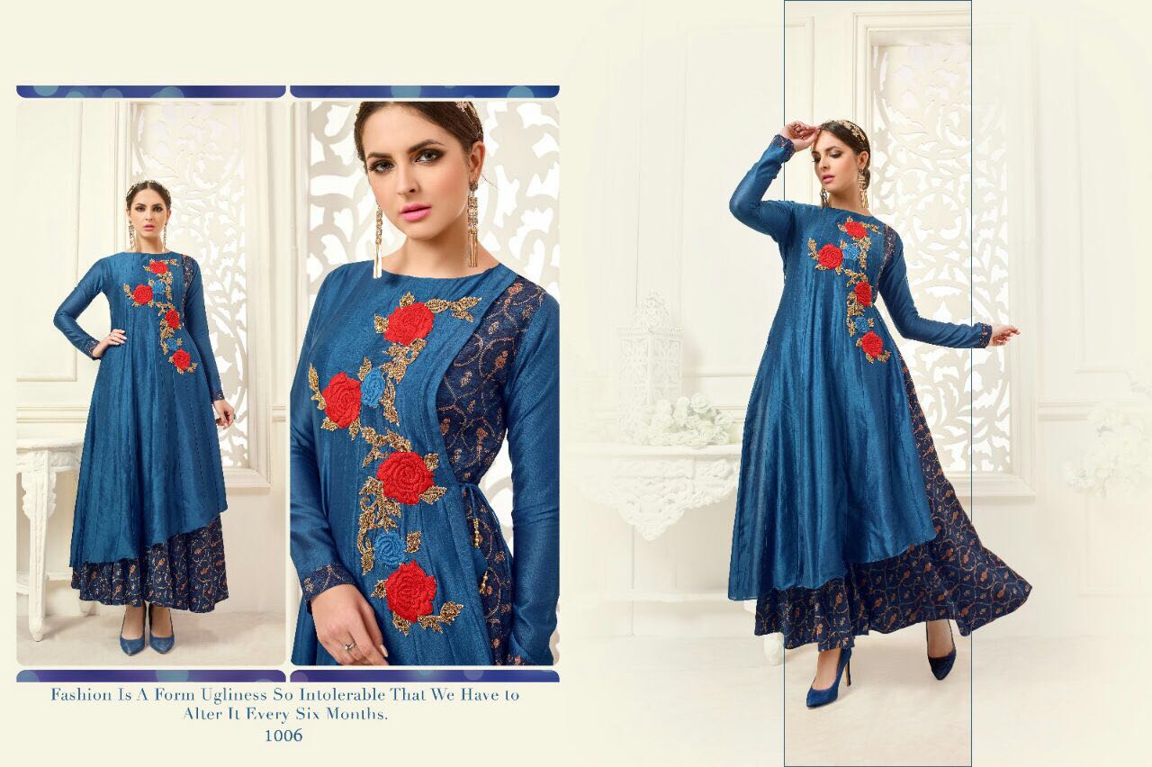 Simran By Vyona 1001 To 1006 Series Bollywood Stylish Designer Embroidered Party Wear Banglori Silk Dresses At Wholesale Price