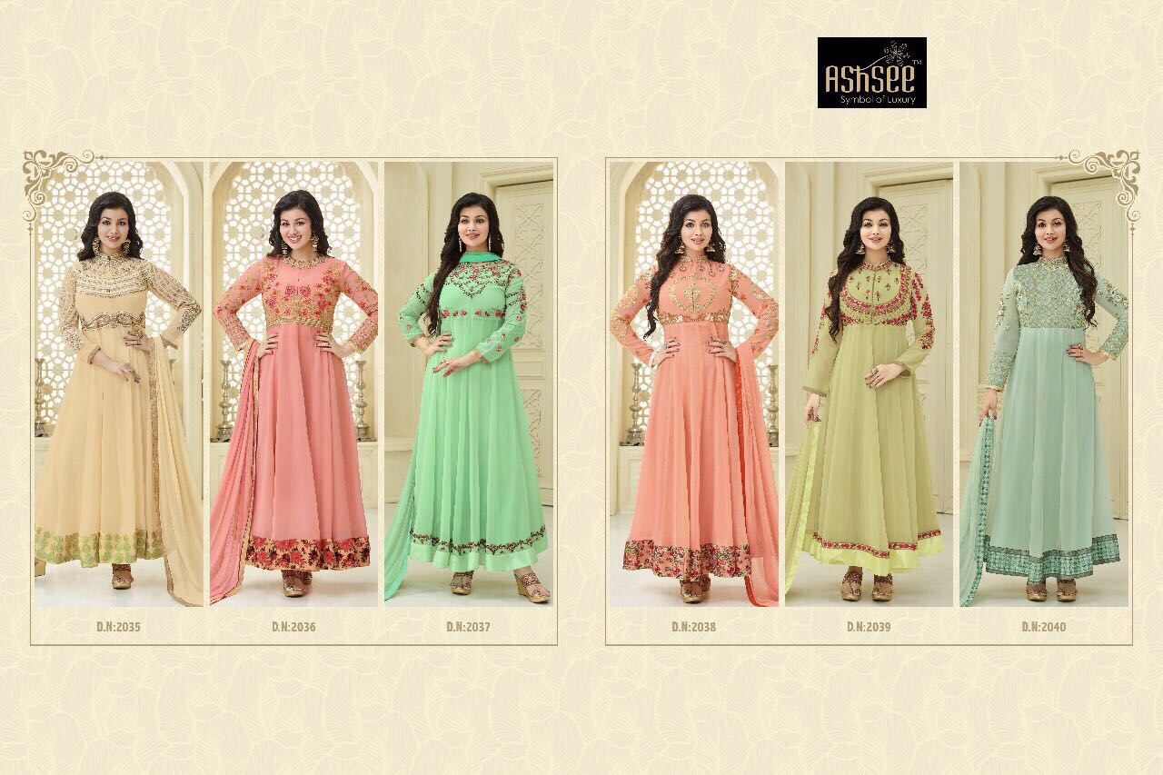 Sitara By Ashsee 2035 To 2040 Series Indian Designer Anarkali Suits With Heavy Embroidery Colorful Beautiful Occasional Wear & Party Wear Georgette Dresses At Wholesale Price