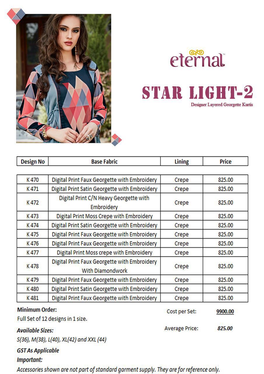 Star Light Vol-2 By Eternal 470 To 481 Series Designer Beautiful Fancy Stylish Colorful Party Wear & Ethnic Wear Georgette Kurtis At Wholesale Price