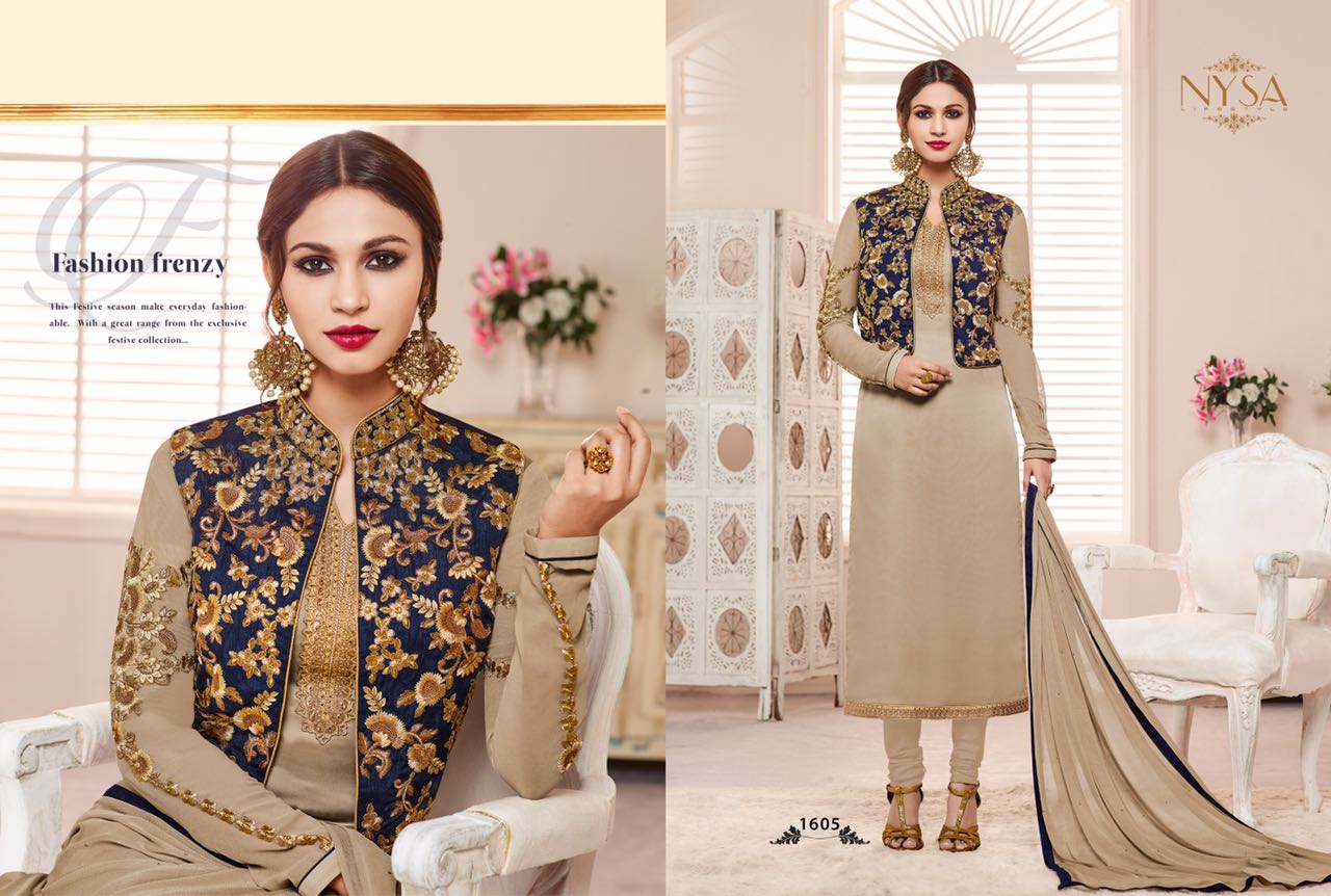 Straight Collection Vol-7 By Nysa Lifestyle 1601 To 1607 Series Beautiful Indian Suits With Embroidered Work Fancy Party Wear & Occasional Wear Georgette Dresses At Wholesale Price