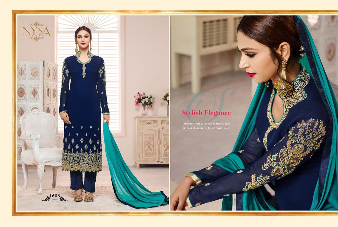 Straight Collection Vol-7 By Nysa Lifestyle 1601 To 1607 Series Beautiful Indian Suits With Embroidered Work Fancy Party Wear & Occasional Wear Georgette Dresses At Wholesale Price