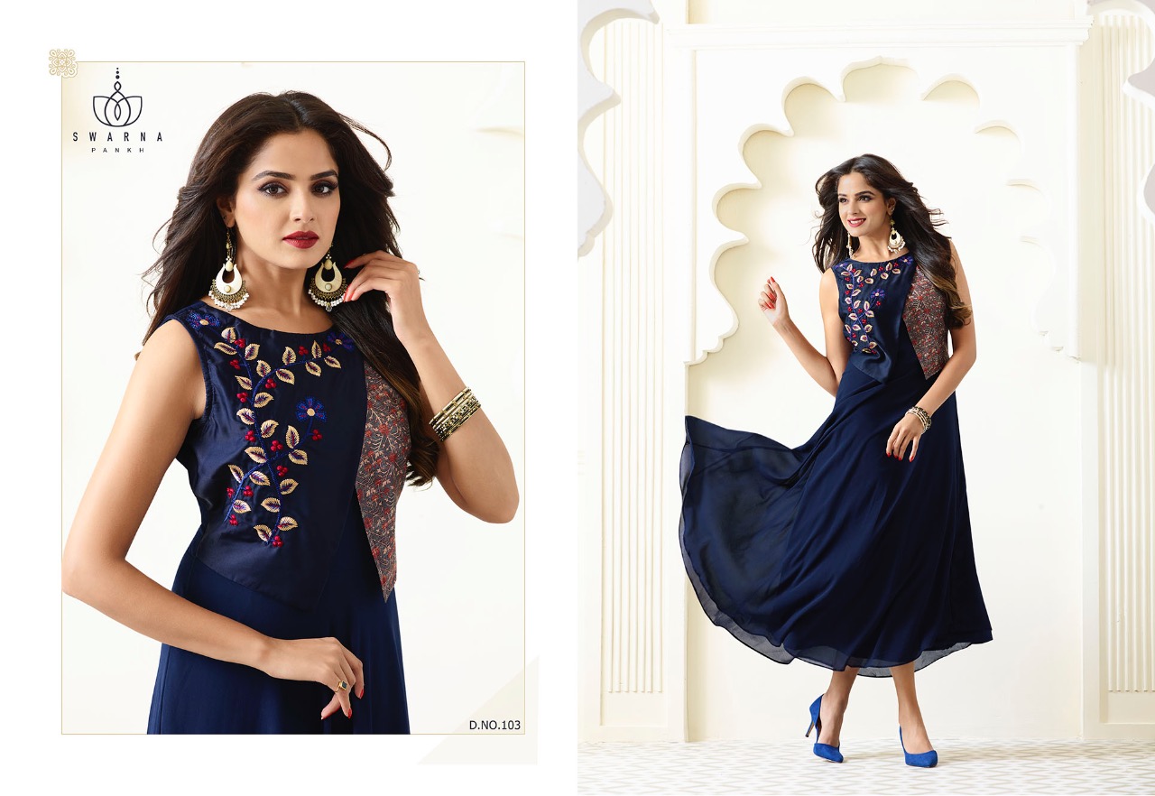 Swarna Pankh Vol-1 By Swarna Pankh 101 To 111 Series Stylish Designer Beautiful Colorful Embroidered Casual Wear & Ethnic Wear Faux Georgette Printed Kurtis At Wholesale Price