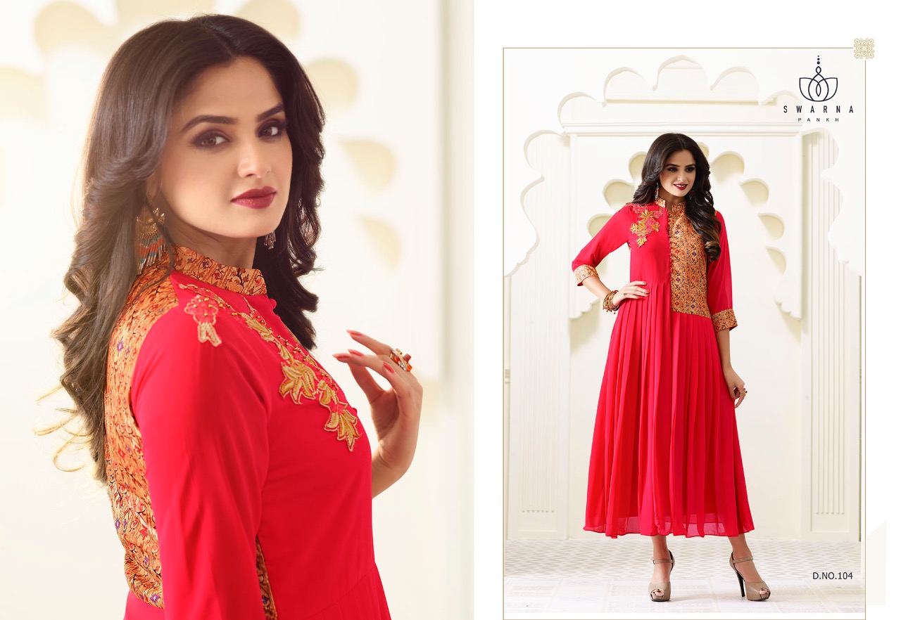 Swarna Pankh Vol-1 By Swarna Pankh 101 To 111 Series Stylish Designer Beautiful Colorful Embroidered Casual Wear & Ethnic Wear Faux Georgette Printed Kurtis At Wholesale Price
