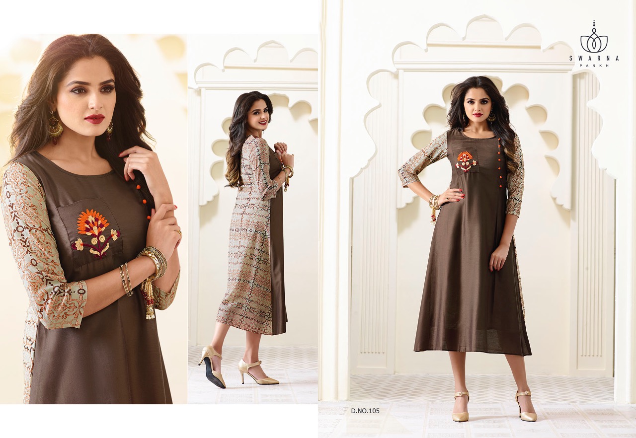 Swarna Pankh Vol-1 By Swarna Pankh 101 To 111 Series Stylish Designer Beautiful Colorful Embroidered Casual Wear & Ethnic Wear Faux Georgette Printed Kurtis At Wholesale Price