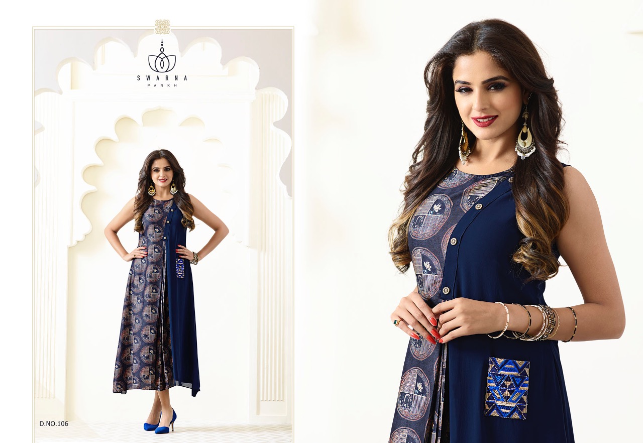 Swarna Pankh Vol-1 By Swarna Pankh 101 To 111 Series Stylish Designer Beautiful Colorful Embroidered Casual Wear & Ethnic Wear Faux Georgette Printed Kurtis At Wholesale Price