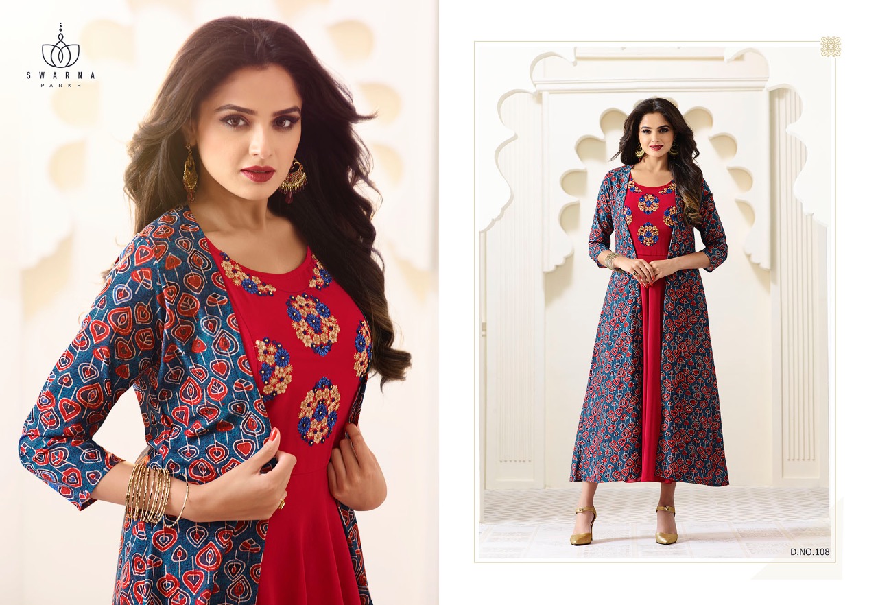 Swarna Pankh Vol-1 By Swarna Pankh 101 To 111 Series Stylish Designer Beautiful Colorful Embroidered Casual Wear & Ethnic Wear Faux Georgette Printed Kurtis At Wholesale Price