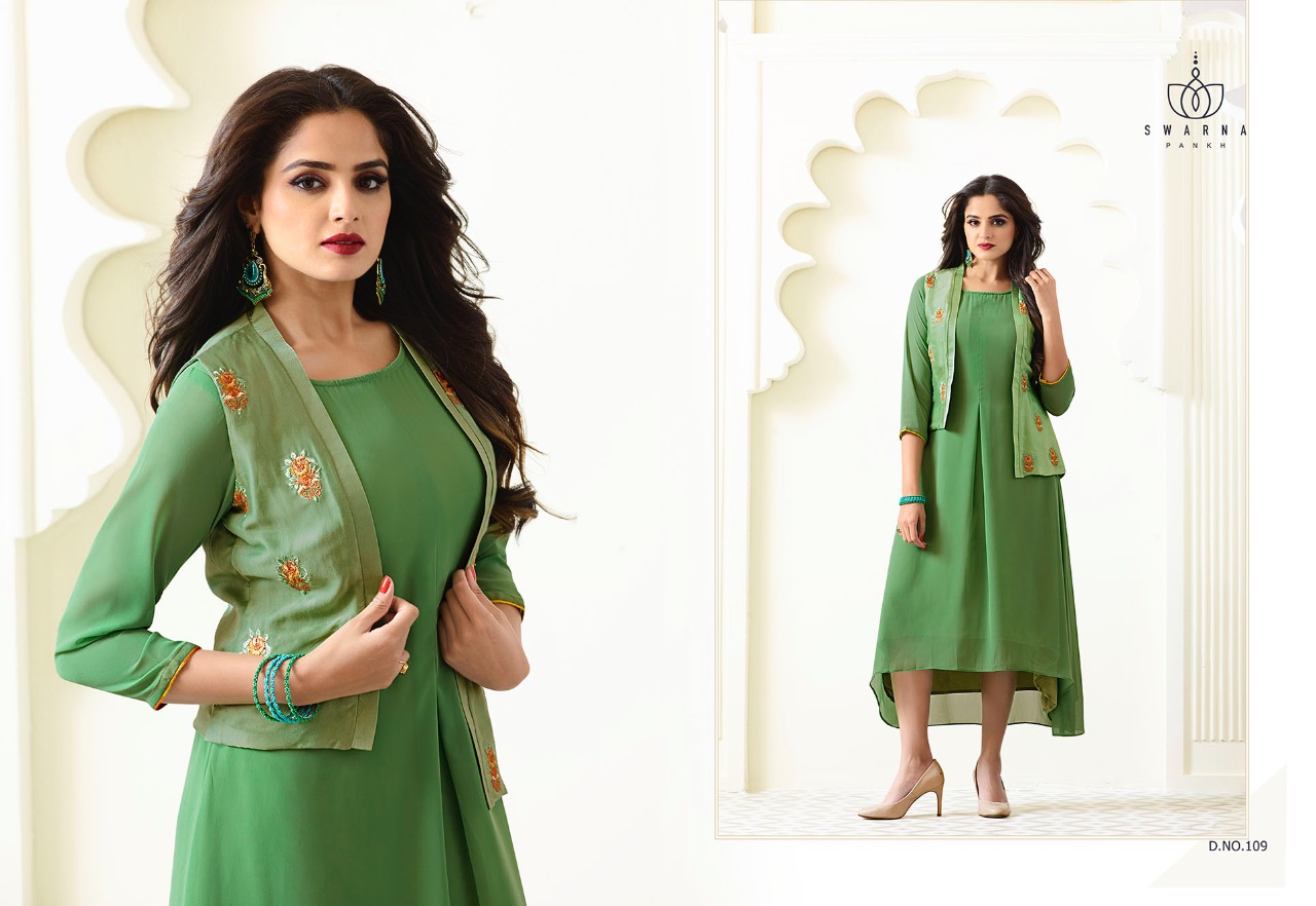 Swarna Pankh Vol-1 By Swarna Pankh 101 To 111 Series Stylish Designer Beautiful Colorful Embroidered Casual Wear & Ethnic Wear Faux Georgette Printed Kurtis At Wholesale Price