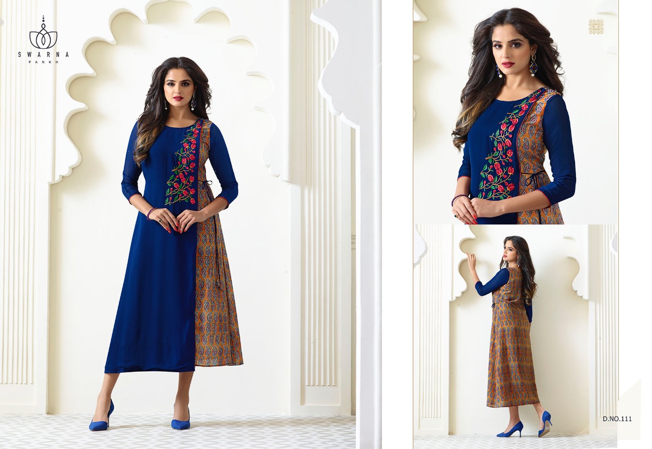 Swarna Pankh Vol-1 By Swarna Pankh 101 To 111 Series Stylish Designer Beautiful Colorful Embroidered Casual Wear & Ethnic Wear Faux Georgette Printed Kurtis At Wholesale Price