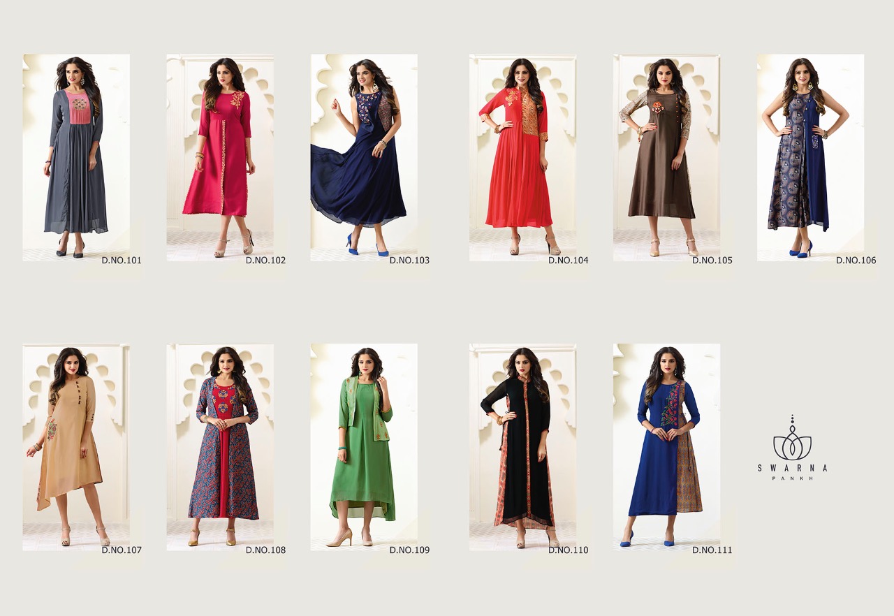 Swarna Pankh Vol-1 By Swarna Pankh 101 To 111 Series Stylish Designer Beautiful Colorful Embroidered Casual Wear & Ethnic Wear Faux Georgette Printed Kurtis At Wholesale Price