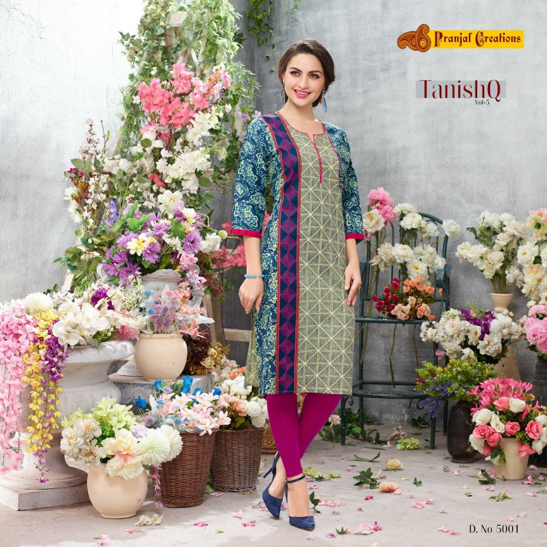 Tanishq Vol-5 By Pranjal Creations 5001 To 5009 Series Stylish Beautiful Colorful Fancy Casual Wear & Party Wear Pure Cotton Printed Kurtis At Wholesale Price
