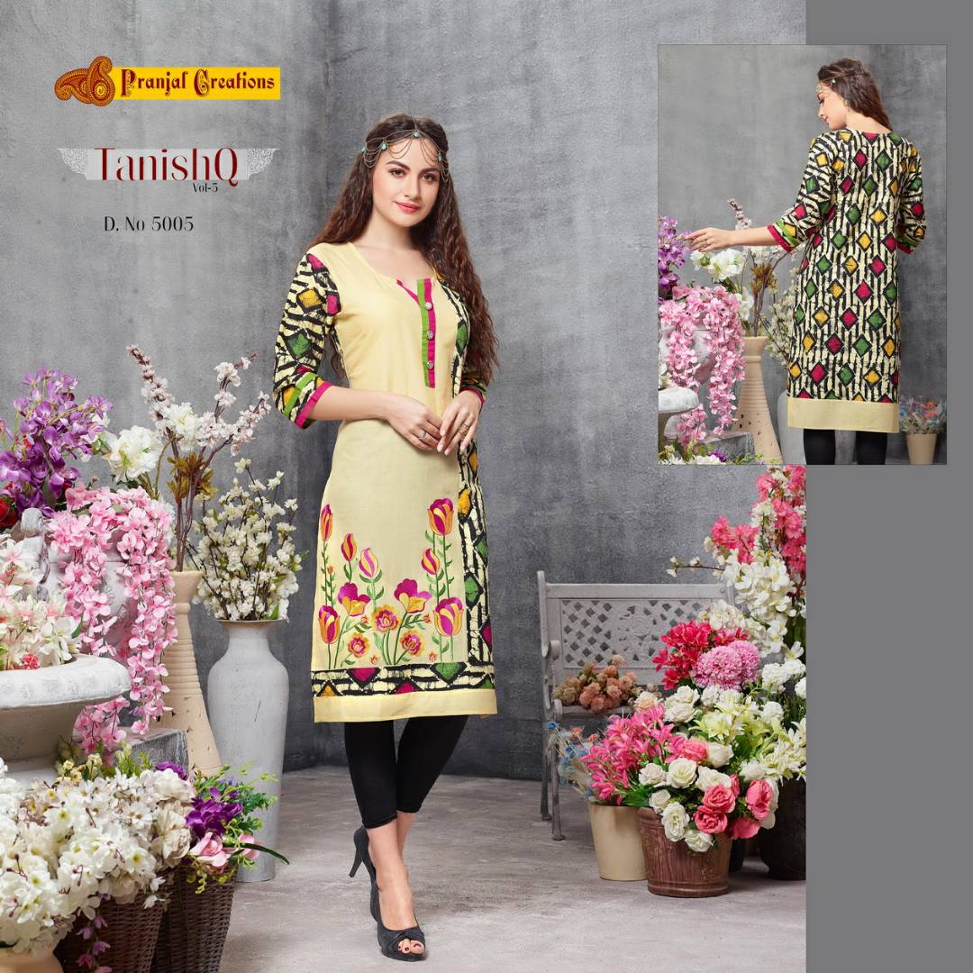 Tanishq Vol-5 By Pranjal Creations 5001 To 5009 Series Stylish Beautiful Colorful Fancy Casual Wear & Party Wear Pure Cotton Printed Kurtis At Wholesale Price
