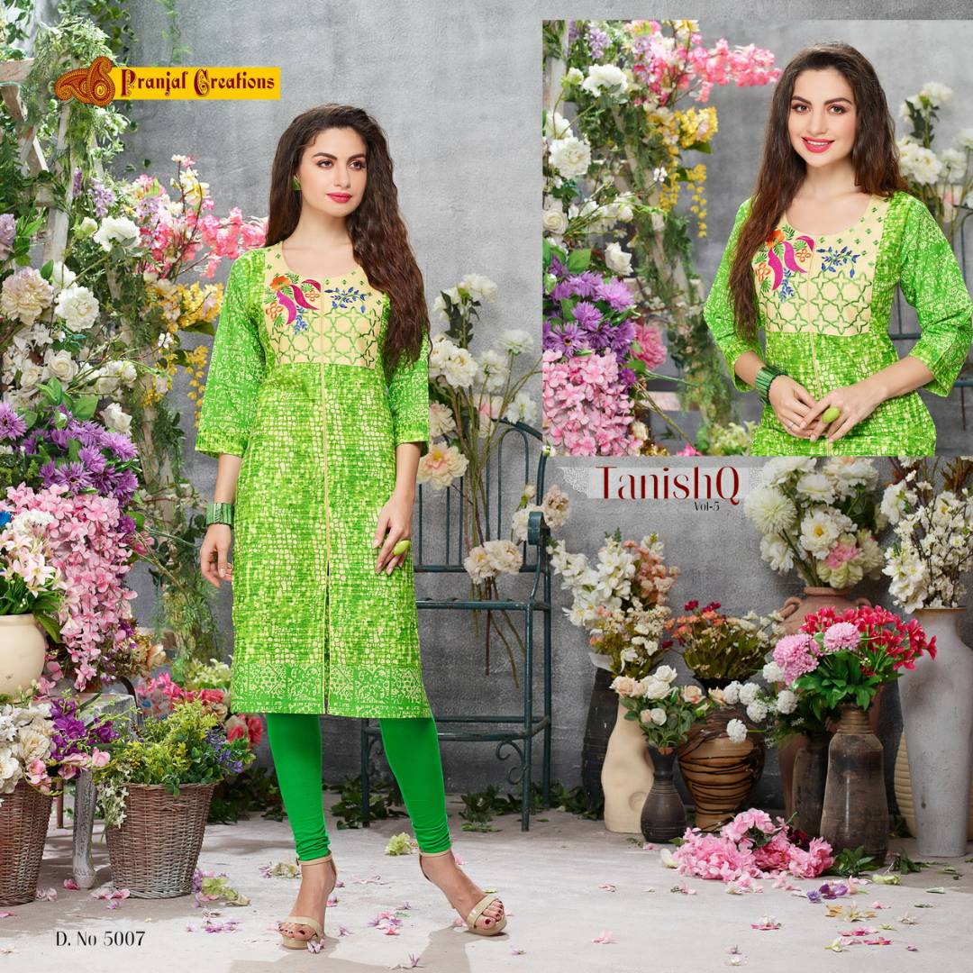 Tanishq Vol-5 By Pranjal Creations 5001 To 5009 Series Stylish Beautiful Colorful Fancy Casual Wear & Party Wear Pure Cotton Printed Kurtis At Wholesale Price