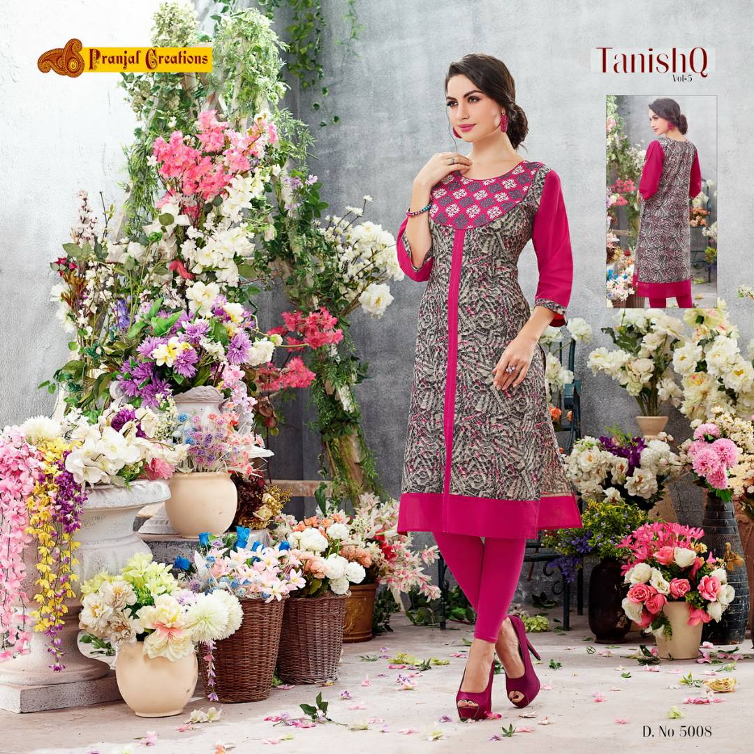 Tanishq Vol-5 By Pranjal Creations 5001 To 5009 Series Stylish Beautiful Colorful Fancy Casual Wear & Party Wear Pure Cotton Printed Kurtis At Wholesale Price