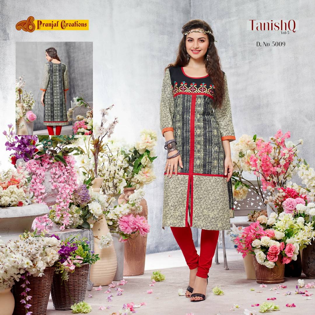 Tanishq Vol-5 By Pranjal Creations 5001 To 5009 Series Stylish Beautiful Colorful Fancy Casual Wear & Party Wear Pure Cotton Printed Kurtis At Wholesale Price