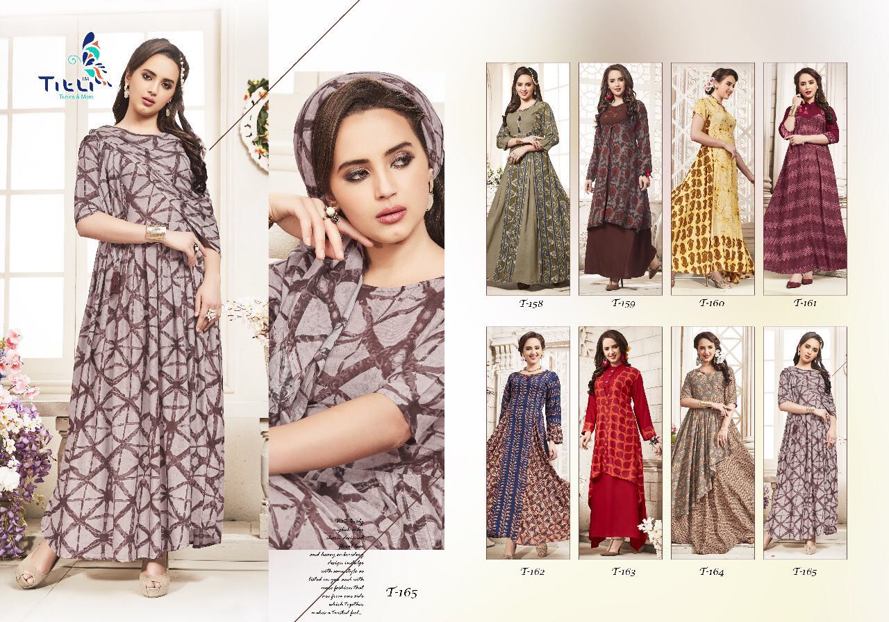 Titli Vol-1 By Titli 158 To 165 Series Designer Stylish Colorful Fancy Beautiful Party Wear & Ethnic Wear Rayon Printed Kurtis At Wholesale Price