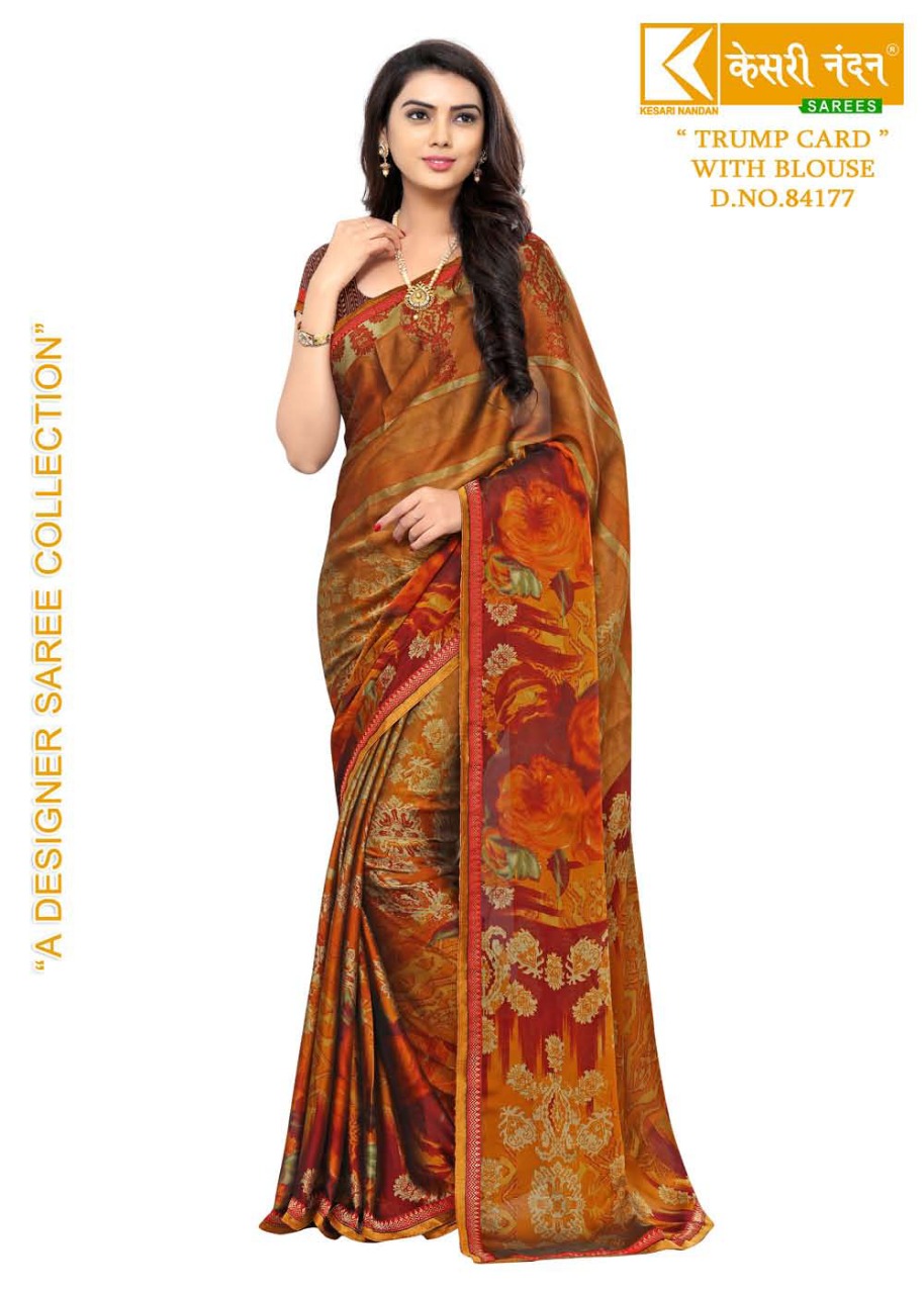 Trump Card By Kesari Nandan Sarees 84171 To 84180 Series Beautiful Fancy Colorful Stylish Party Wear & Occasional Wear Georgette Printed Sarees At Wholesale Price