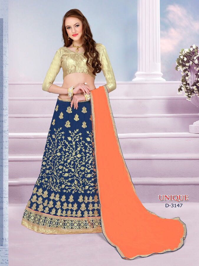 Unique By Sanskar Style 3145 To 3153 Series Designer Beautiful Colorful Fancy Occasional Wear & Party Wear Georgette Embroidered Lehengas At Wholesale Price