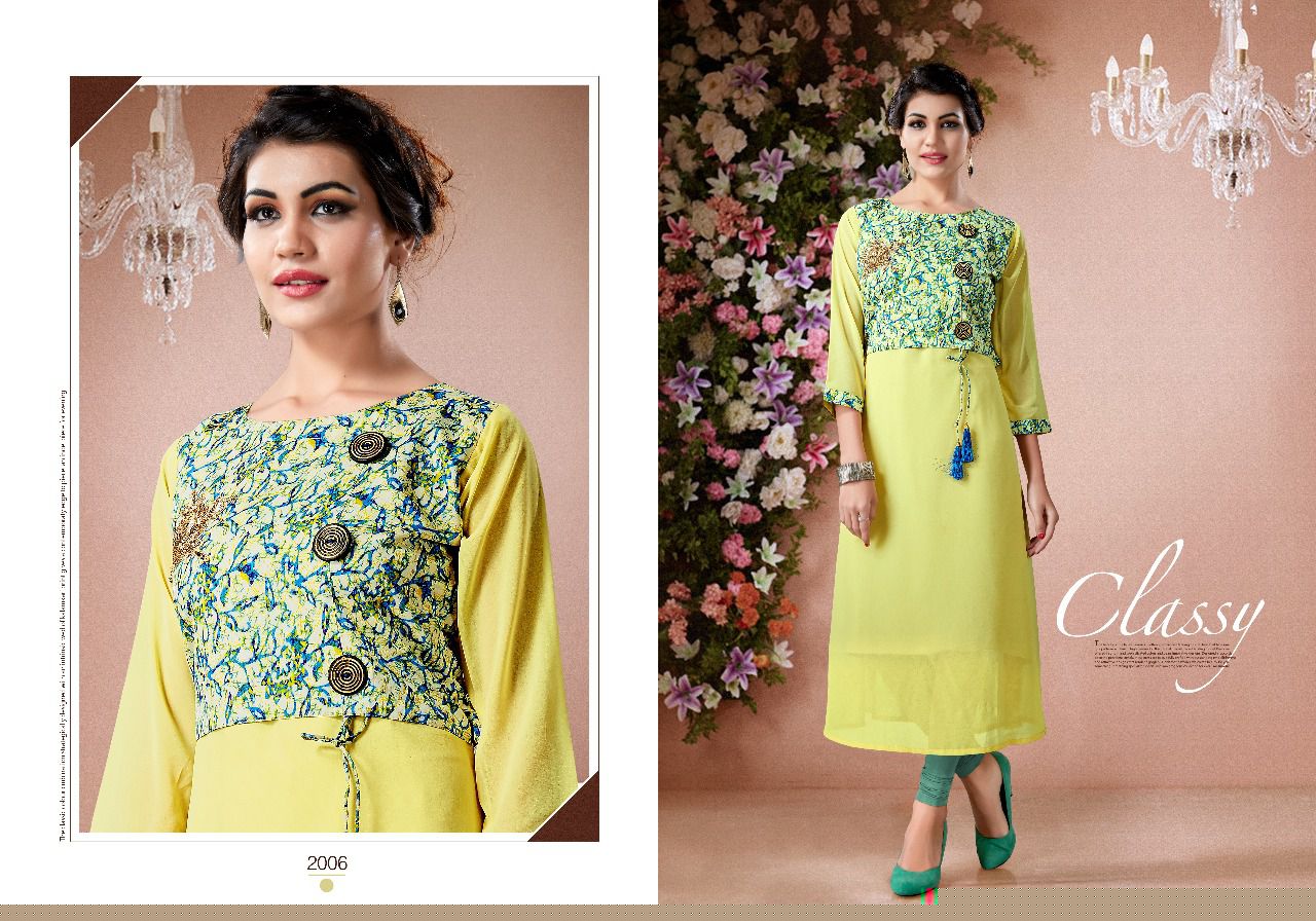 Veda By Jmg Fashionista 2001 To 2006 Series Designer Stylish Fancy Beautiful Colorful Casual Wear & Ethnic Wear Faux Georgette Hand Work Kurtis At Wholesale Price