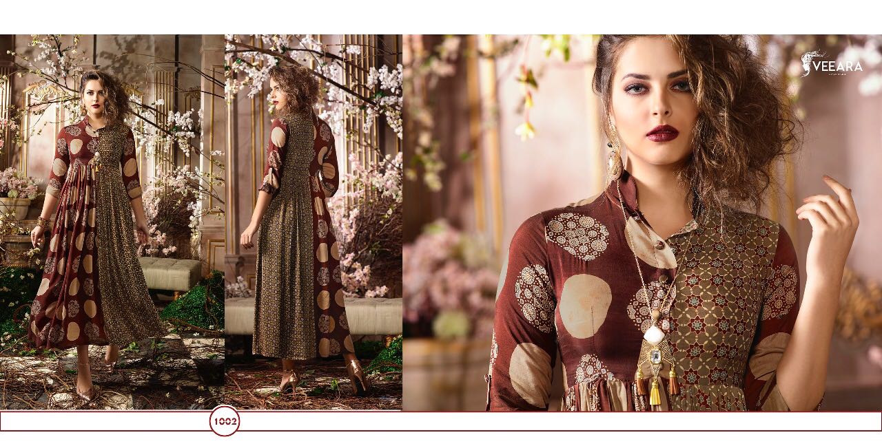 Veeara Vol-1 By Veeara 1001 To 1006 Series Designer Stylish Colorful Fancy Beautiful Party Wear & Ethnic Wear Heavy Rayon Printed Kurtis At Wholesale Price