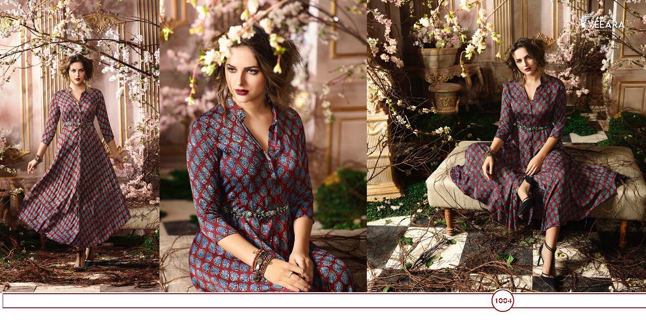Veeara Vol-1 By Veeara 1001 To 1006 Series Designer Stylish Colorful Fancy Beautiful Party Wear & Ethnic Wear Heavy Rayon Printed Kurtis At Wholesale Price