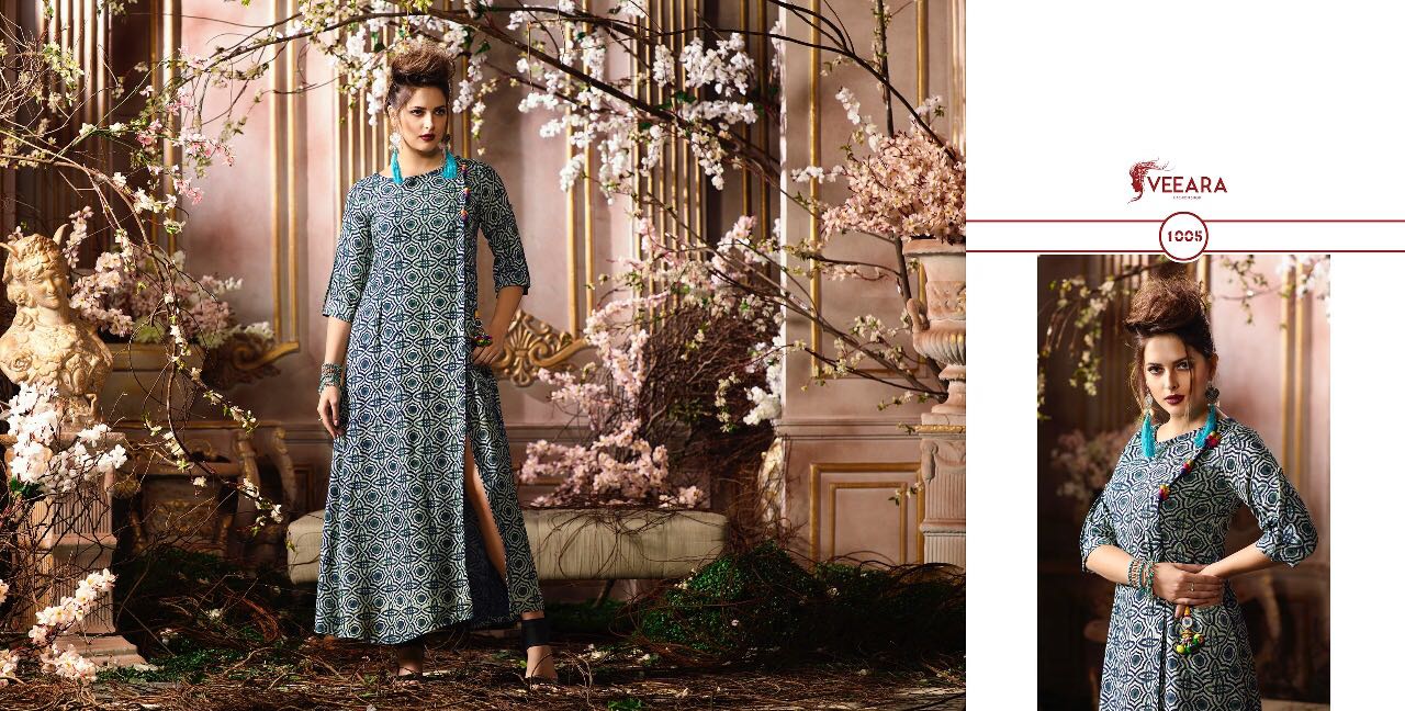 Veeara Vol-1 By Veeara 1001 To 1006 Series Designer Stylish Colorful Fancy Beautiful Party Wear & Ethnic Wear Heavy Rayon Printed Kurtis At Wholesale Price