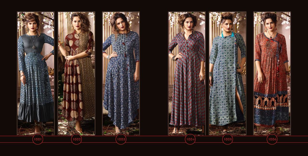 Veeara Vol-1 By Veeara 1001 To 1006 Series Designer Stylish Colorful Fancy Beautiful Party Wear & Ethnic Wear Heavy Rayon Printed Kurtis At Wholesale Price
