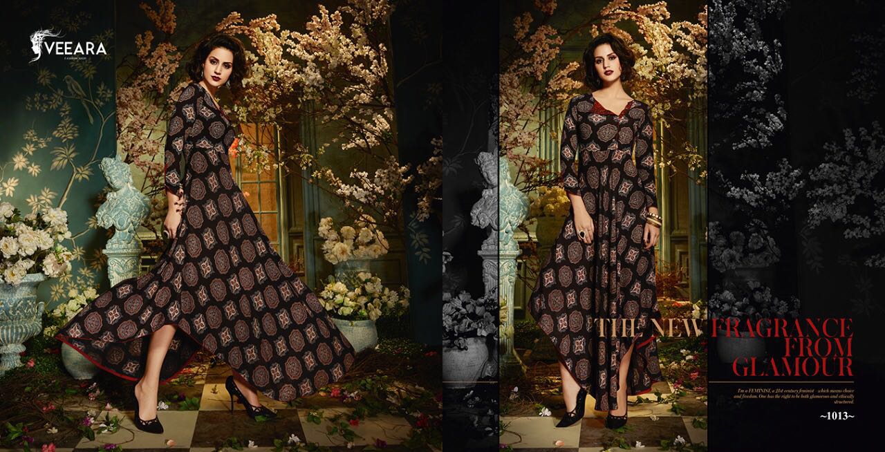 Veeara Vol-2 By Veeara 1011 To 1016 Series Designer Beautiful Stylish Colorful Fancy Beautiful Casual Wear & Ethnic Wear Heavy Rayon With Dabu Printed Kurtis At Wholesale Price