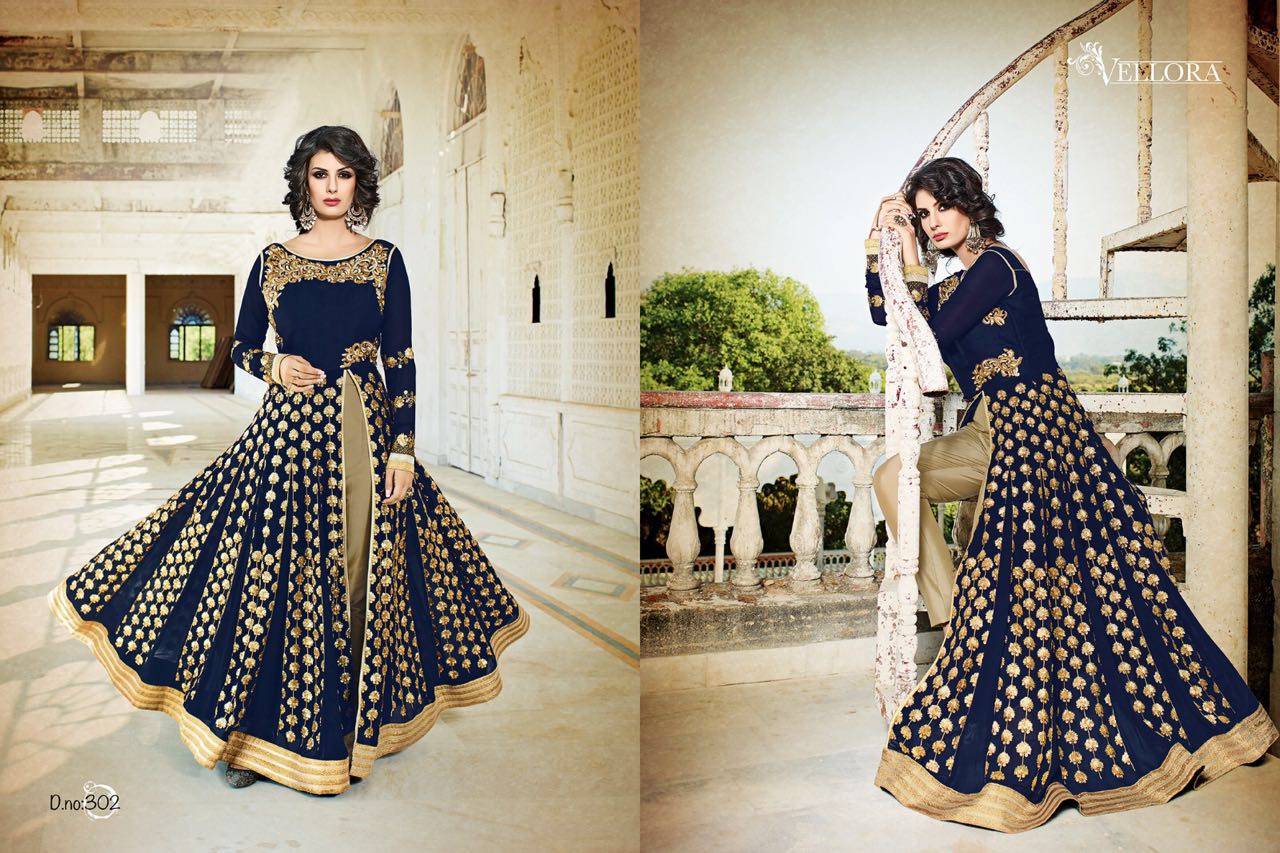 Vellora Vol-3 By Vellora 301 To 305 Series Bollywood Beautiful Stylish Designer Embroidered Party Wear Georgette Lehengas At Wholesale Price
