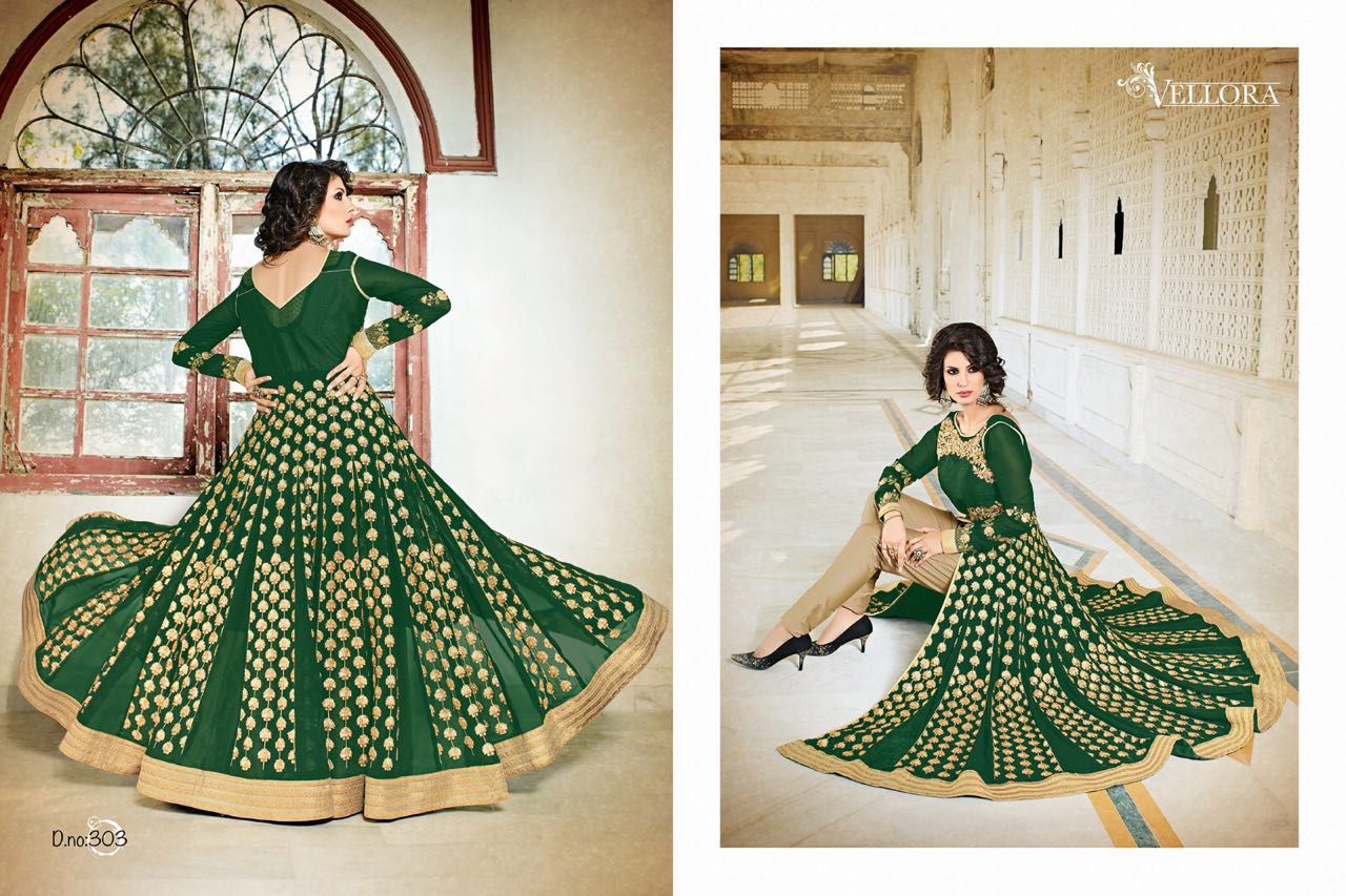 Vellora Vol-3 By Vellora 301 To 305 Series Bollywood Beautiful Stylish Designer Embroidered Party Wear Georgette Lehengas At Wholesale Price