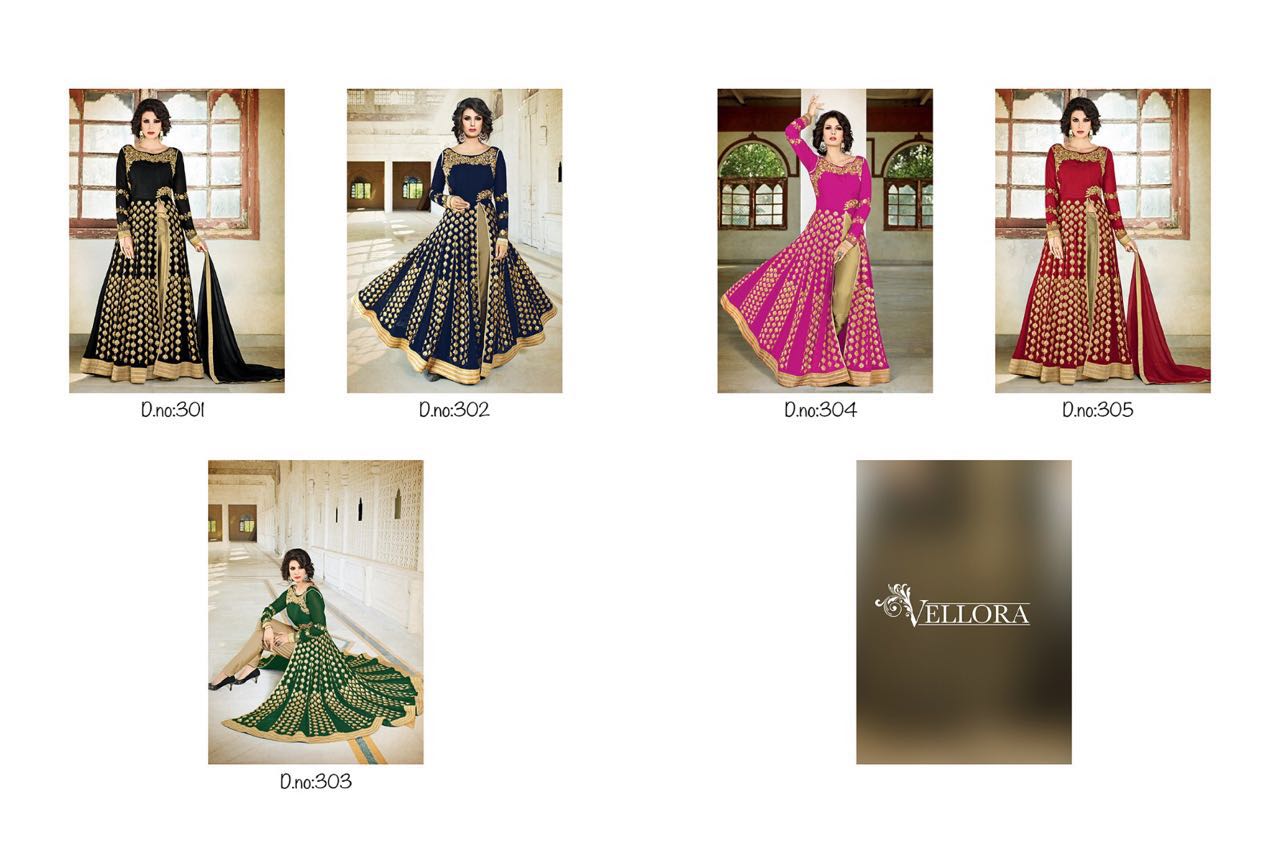 Vellora Vol-3 By Vellora 301 To 305 Series Bollywood Beautiful Stylish Designer Embroidered Party Wear Georgette Lehengas At Wholesale Price