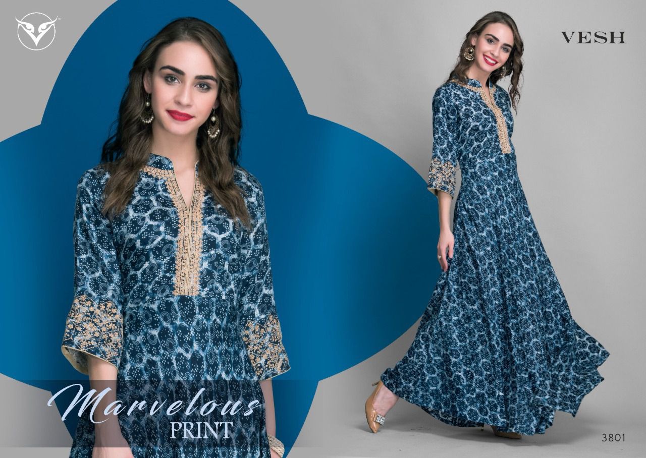 Vesh Vol-38 By Vesh 3801 To 3809 Series Designer Stylish Beautiful Colorful Fancy Party Wear & Ethnic Wear Rayon/ Cotton/ Silk Embroidered Kurtis At Wholesale Price